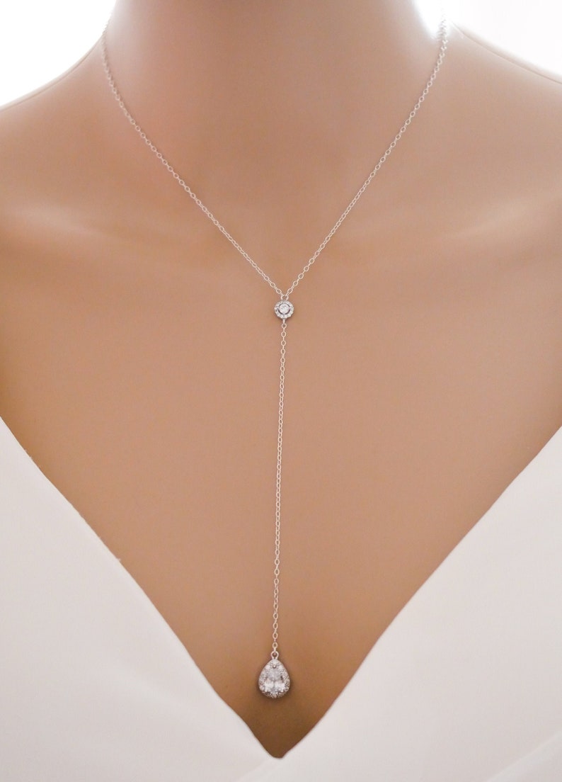Crystal lariat drop necklace with detachable backdrop chain. Etsy