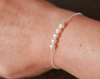Custom colours, Pearl Bar bracelet, bridal jewellery, swarovski pearls, gold, silver or rose gold