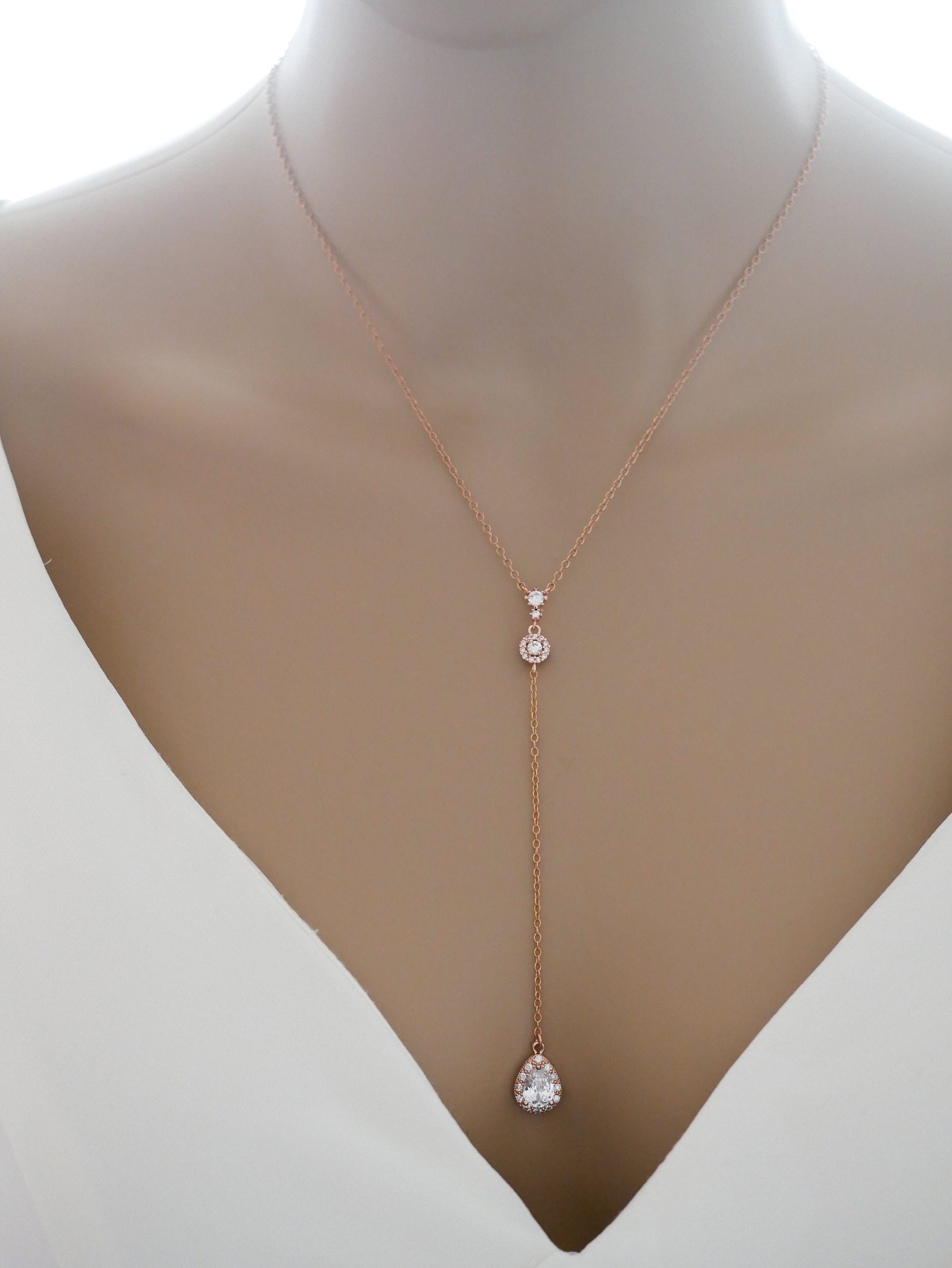 Dainty Rhinestone Crystal Y-Drop Lariat Necklace – Gold/Silver Chain, 19 Inch, Adjustable