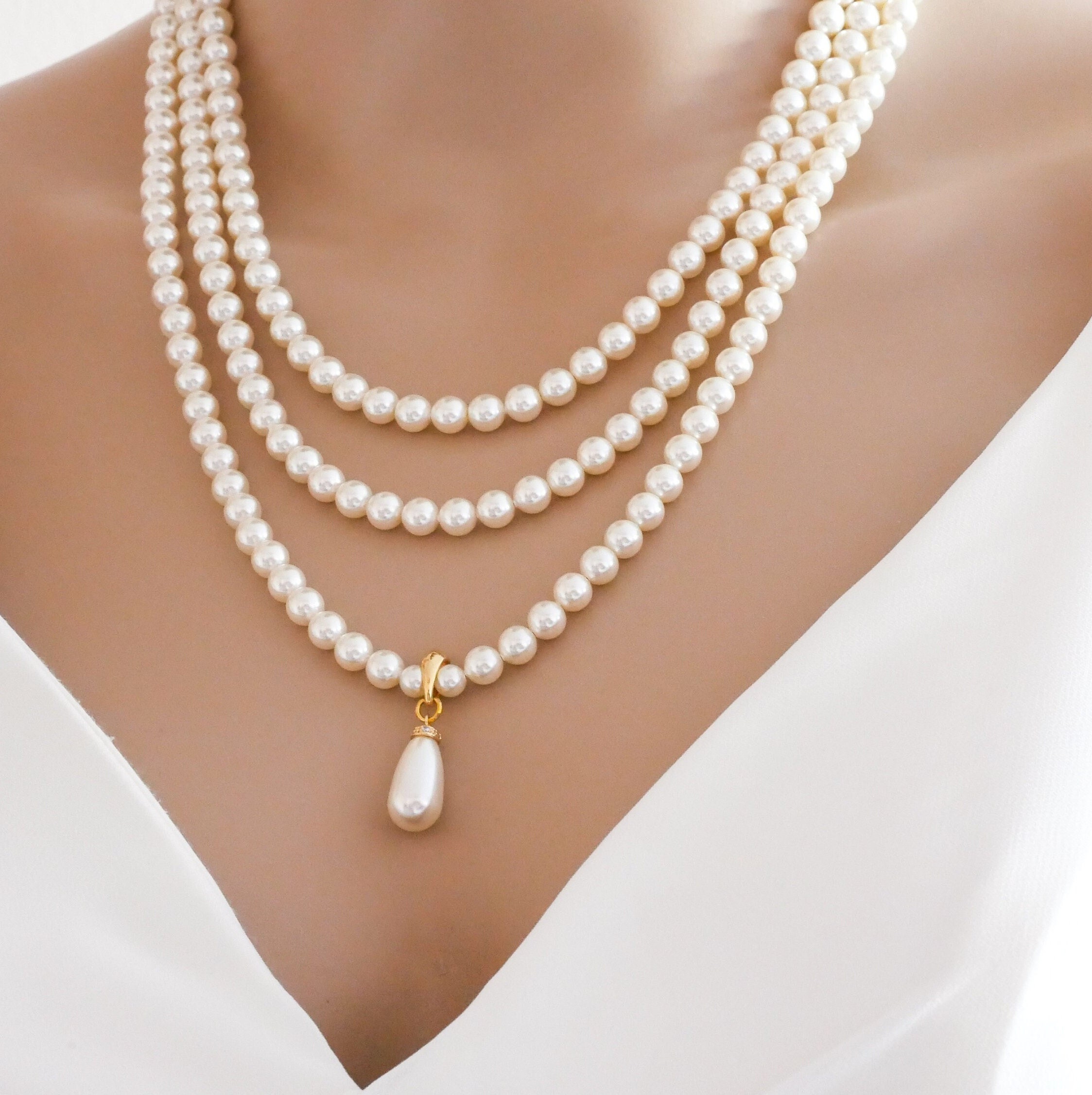 Victoria 3-Row Vintage Pearl Necklace – Bride Savvy LLC -Your Bride Box