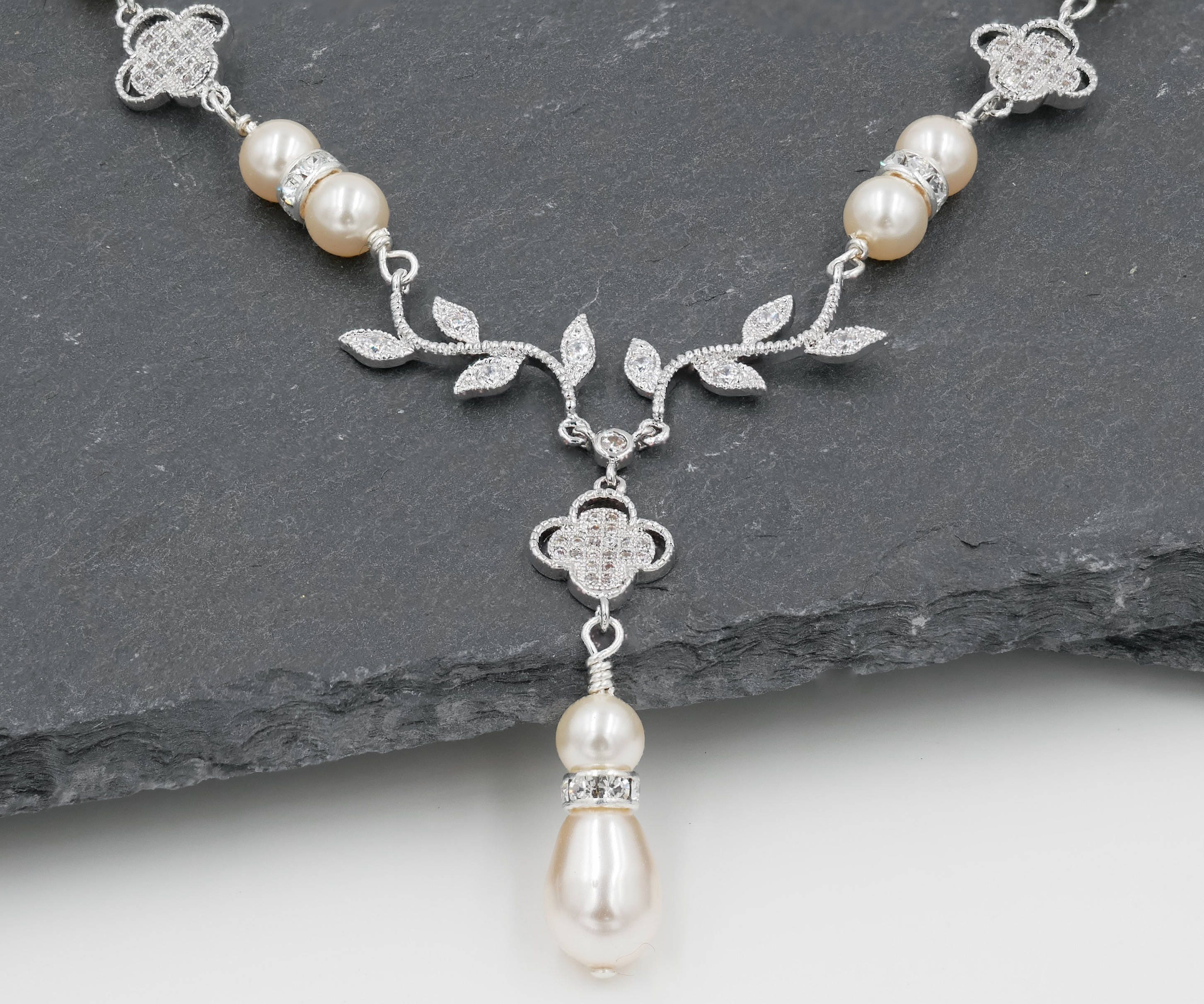 Leaf vine bridal necklace, in rose gold or silver, with optional backdrop chain, and full set