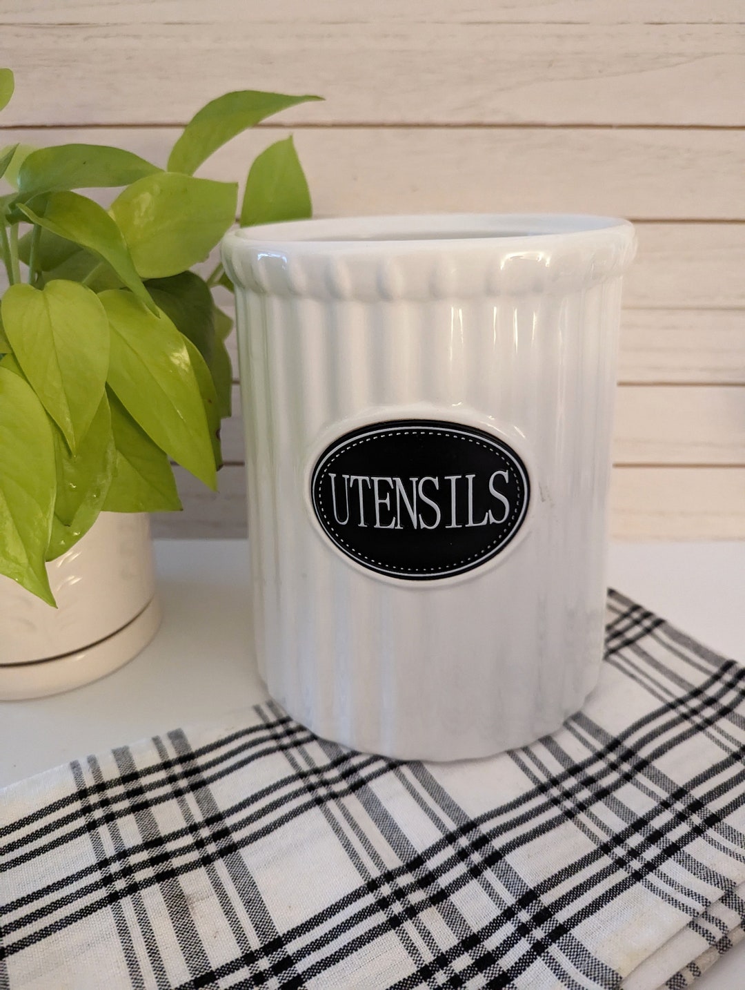THL Kitchen Utensil Holder , Farmhouse Utensil Storage , Ceramic Black ...