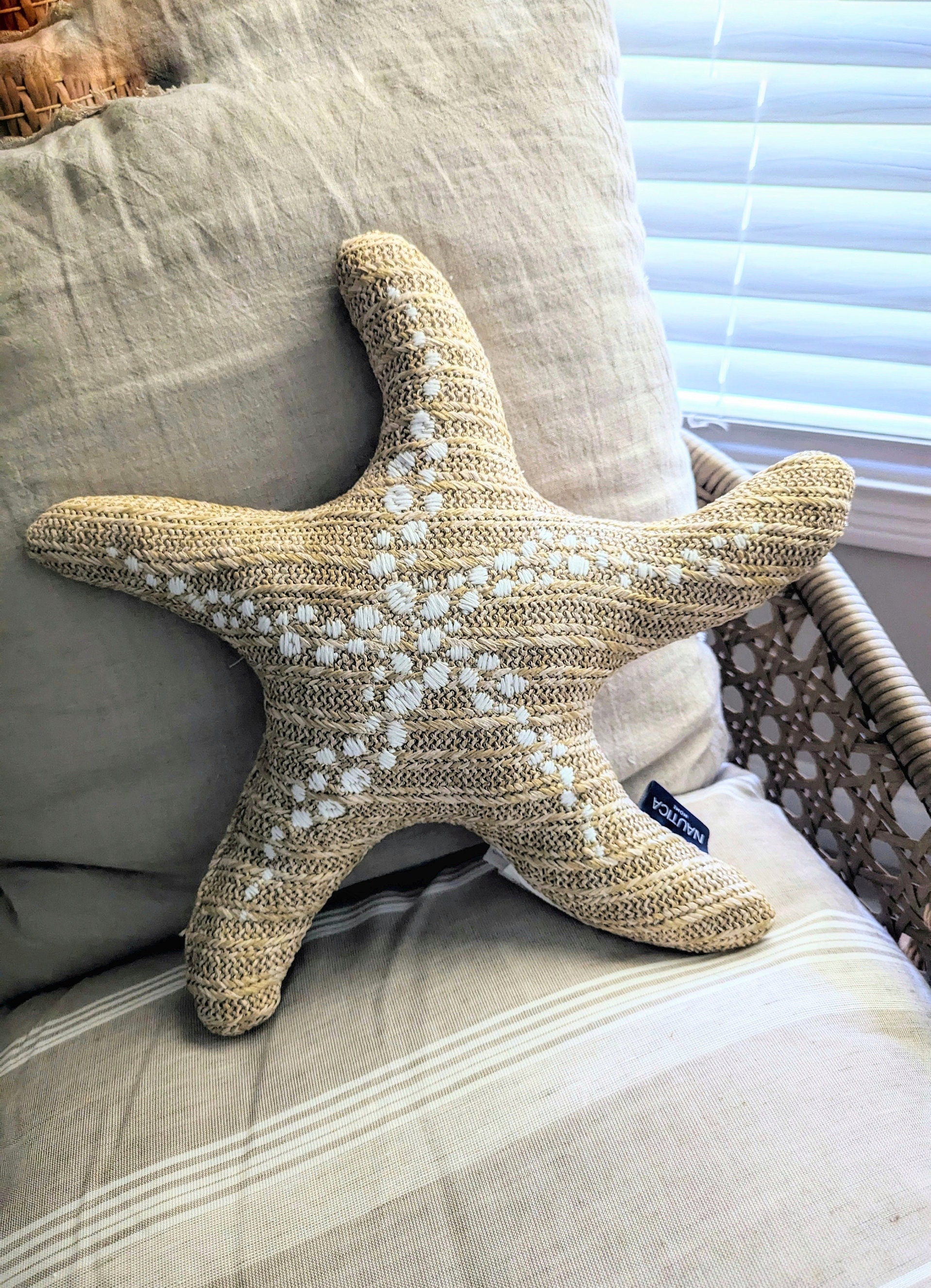 Starfish Throw Pillow , Summer Starfish Cushion  , Coastal Home Pillow , 18" Beach Pillow Decor by Nautica Home , Seaside Starfish Decor