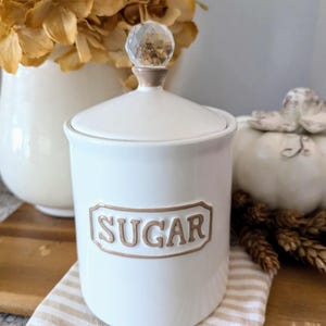 THL Sugar Canister ,  THL French Sugar Storage Crown Knob , Black White Sugar Jar ,  Cottage Core  Sugar Canister