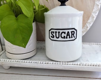 Sugar Canister Crown Knob , THL Sugar Storage ,  7.5 " Tall Ceramic Sugar Container ,  French Country Sugar Canister , Farmhouse Sugar Jar