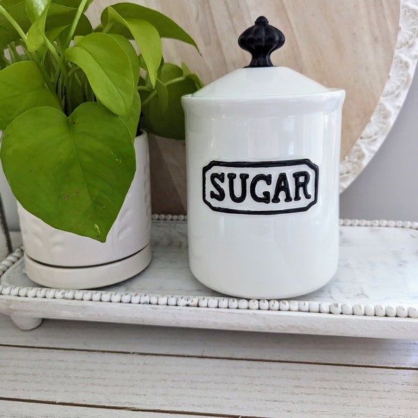 Sugar Canister Crown Knob , THL Sugar Storage ,  7.5 " Tall Ceramic Sugar Container ,  French Country Sugar Canister , Farmhouse Sugar Jar