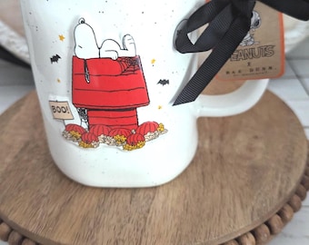 Rae Dunn Snoopy Halloween "BOO" Coffee Mug , Snoopy Doghouse Pumpkins Bats Season Tea Cup , Snoopy Lovers Gift