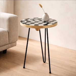 Black White Checkered Accent Table: Harlequin Top Hairpin Legs