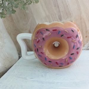 Donut Coffee Mug Pink Frosting Sprinkles , 3D Donut Shaped Mug , Donut Mug Decor , Tiered Tray Mug Decor , Donut Mug Gift
