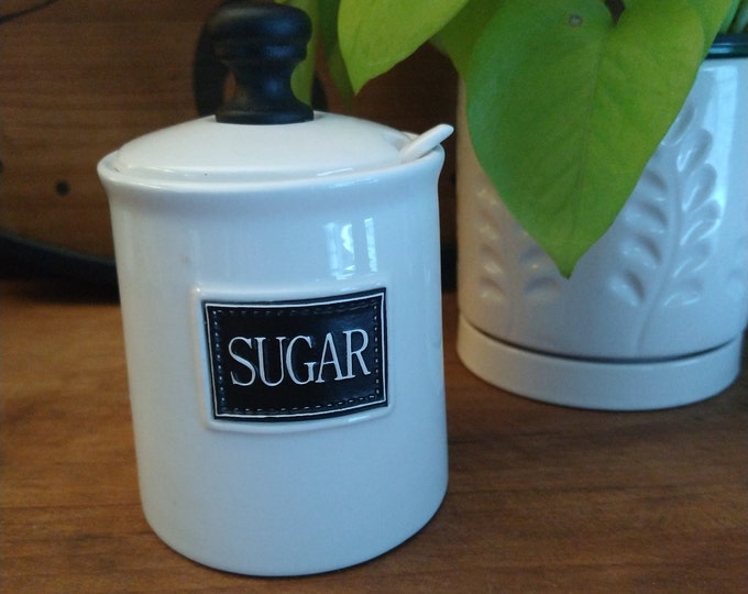 THL Sugar Canister With Spoon , Small Sugar Canister , Black White