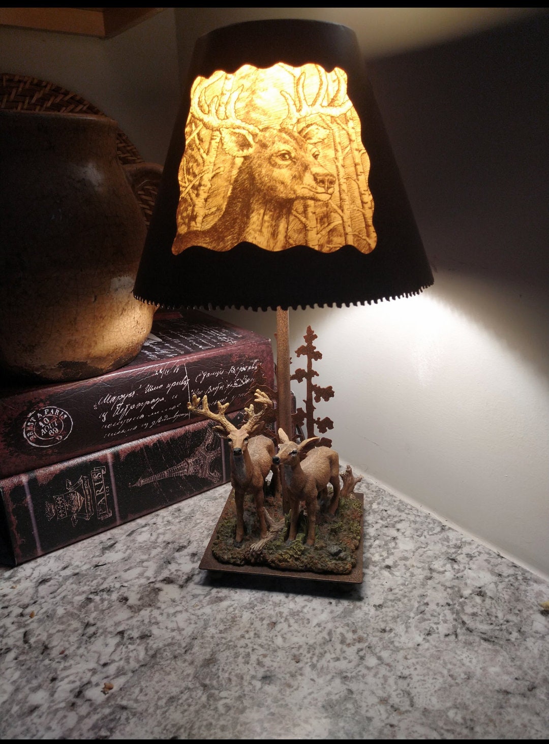 Rustic Deer Table Lamp , Electric Buck Lamp , Hunting Lodge Deer Lamp ,  Woodland Deer Table Lamp -  Australia