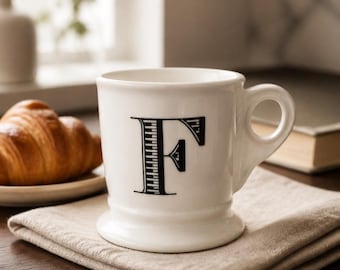 Anthropologie Monogram Mug: Black & White Letter F Coffee Cup
