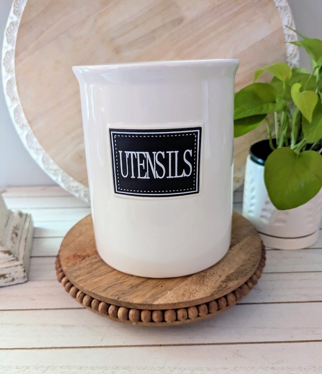 THL Kitchen Utensil Holder , Farmhouse Utensil Storage , Ceramic Black ...