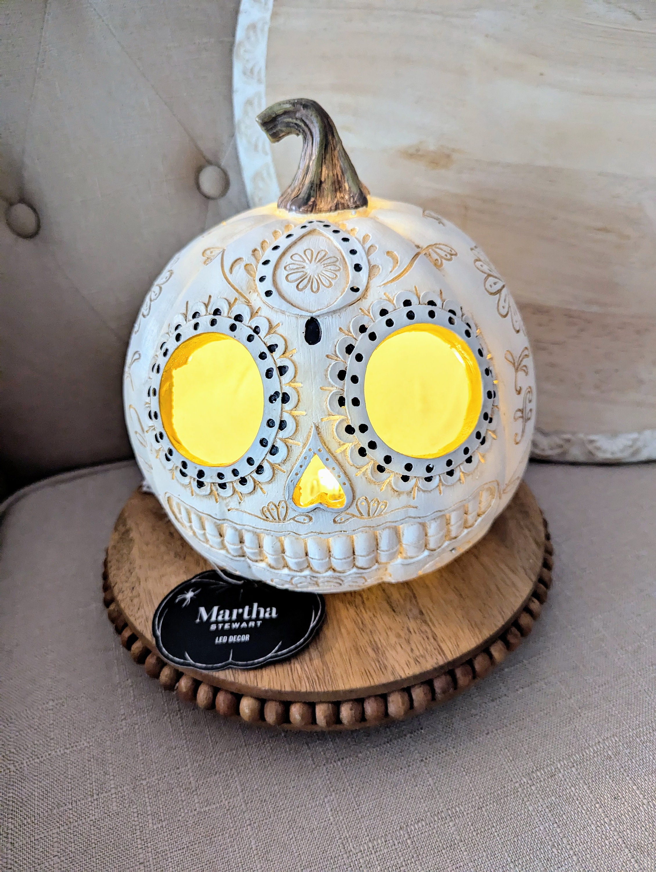 Martha Stewart Sugar Skull Jack O Lantern Light 8
