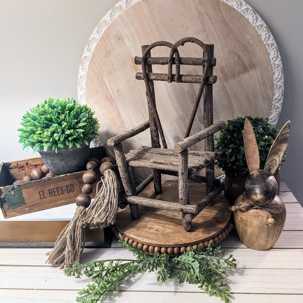 Twig High Back Heart Chair ,  Heart Shaped Twig Doll Chair , Twig  Chair , 12" Tall Folk Art Chair , Twig Plant Chair , Handmade Twig Chair
