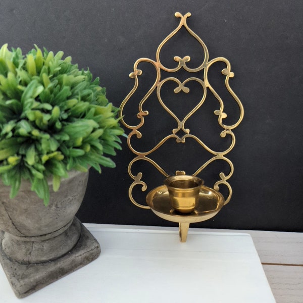 Brass Heart Sconce  , Gold Metal Wall Sconce ,  Lacquered Brass Candle Holder ,  Polished Brass Sconce , MCM decor