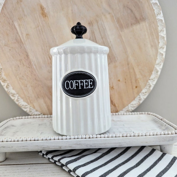 THL Coffee Canister Crown Black Knob , Coffee Storage , Ceramic Coffee Container , French Country Coffee Canister , Cottage Core Canister