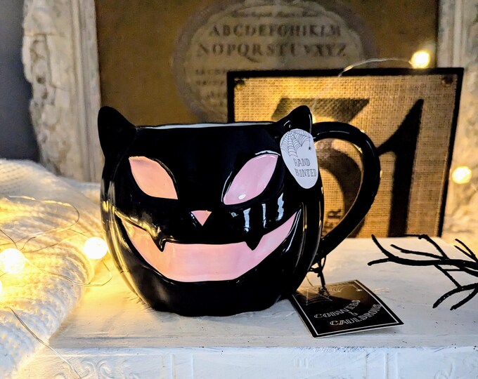 Cat Face Pumpkin Shaped Mug Cup , Cobwebs and Cauldrons