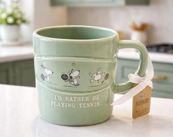 Snoopy Mug by Rae Dunn , 18 Oz " I'd rather be Playing Tennis" Coffee Cup