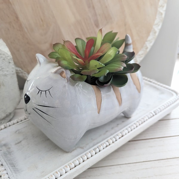 Cat Planter , Cat Plant Holder , Cat Trinket Box , Tabby Cat Cache Pot , Boho Cat PlanterPot