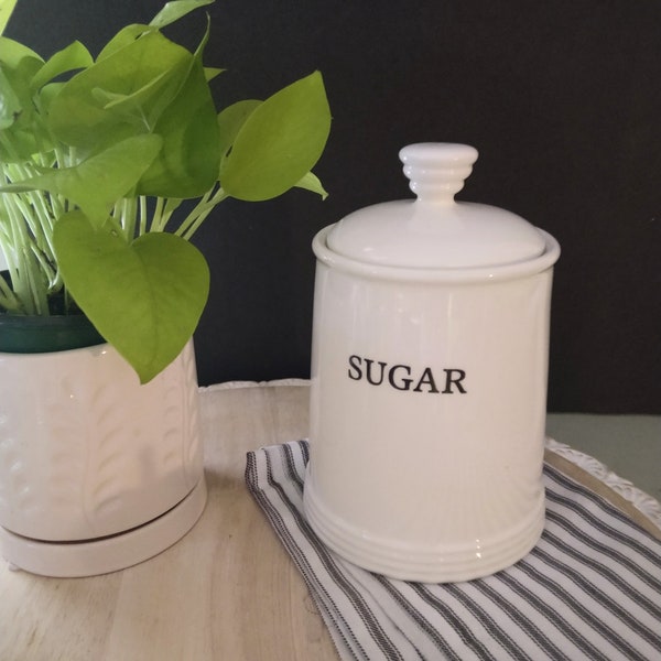 THL Sugar Canister , Farmhouse Sugar Storage , Ceramic Sugar Container , Cottage Sugar Canister , Coffee Bar Accessory