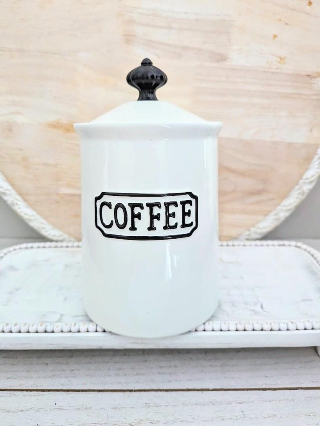 White Coffee Canister Crown Black Knob , THL Coffee Storage , Ceramic ...