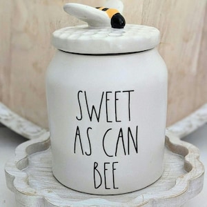 Rae Dunn Bee Canister: &quot;Sweet As Can Bee&quot; Honeycomb Lid