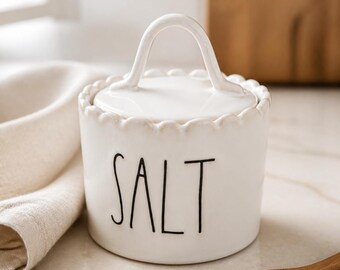 Rae Dunn Scalloped Salt Cellar, Loop Lidded Ceramic Container