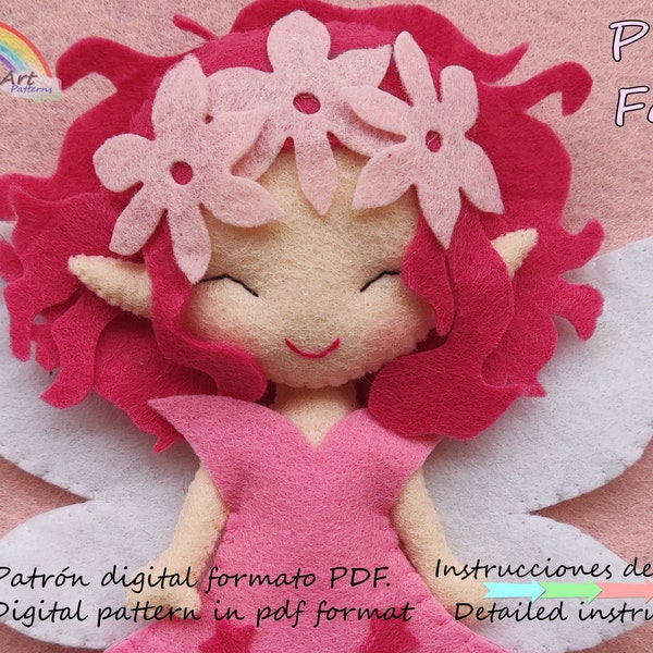 Felt fairy pattern, pink fairy pattern, Felt doll pattern, sewing pattern for women, pdf sewing pattern, easy pattern for beginners,for girl