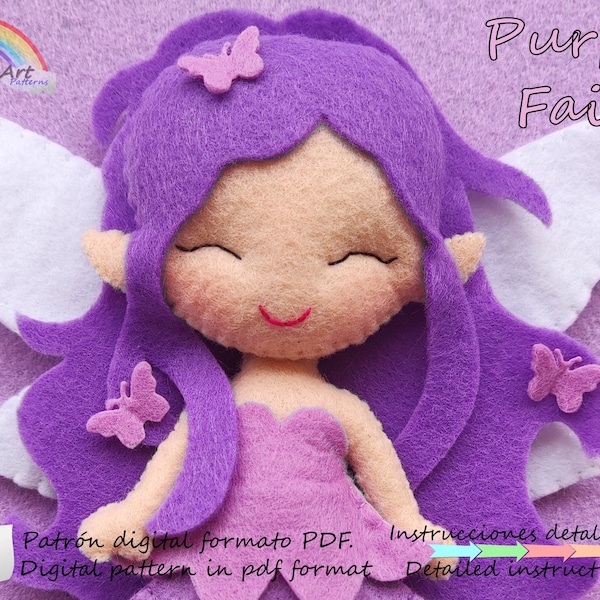 Felt fairy pattern, Purple fairy pattern, Felt doll pattern, sewing pattern for women, pdf sewing pattern, easy pattern for beginners