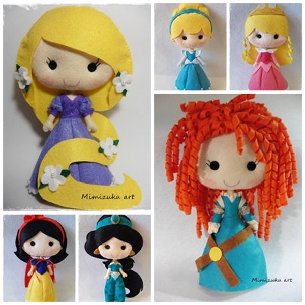 Disney princess, felt disney princess, art doll, disney nursery decor, decorative doll, babyroomdecor, Merida, Rapunzel, Jasmin, Elsa, Anna