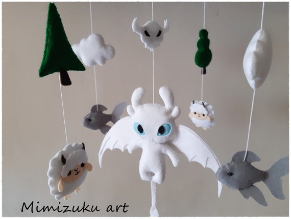 How To Train Your Dragon Baby Felt Crib Mobile Light Fury Etsy