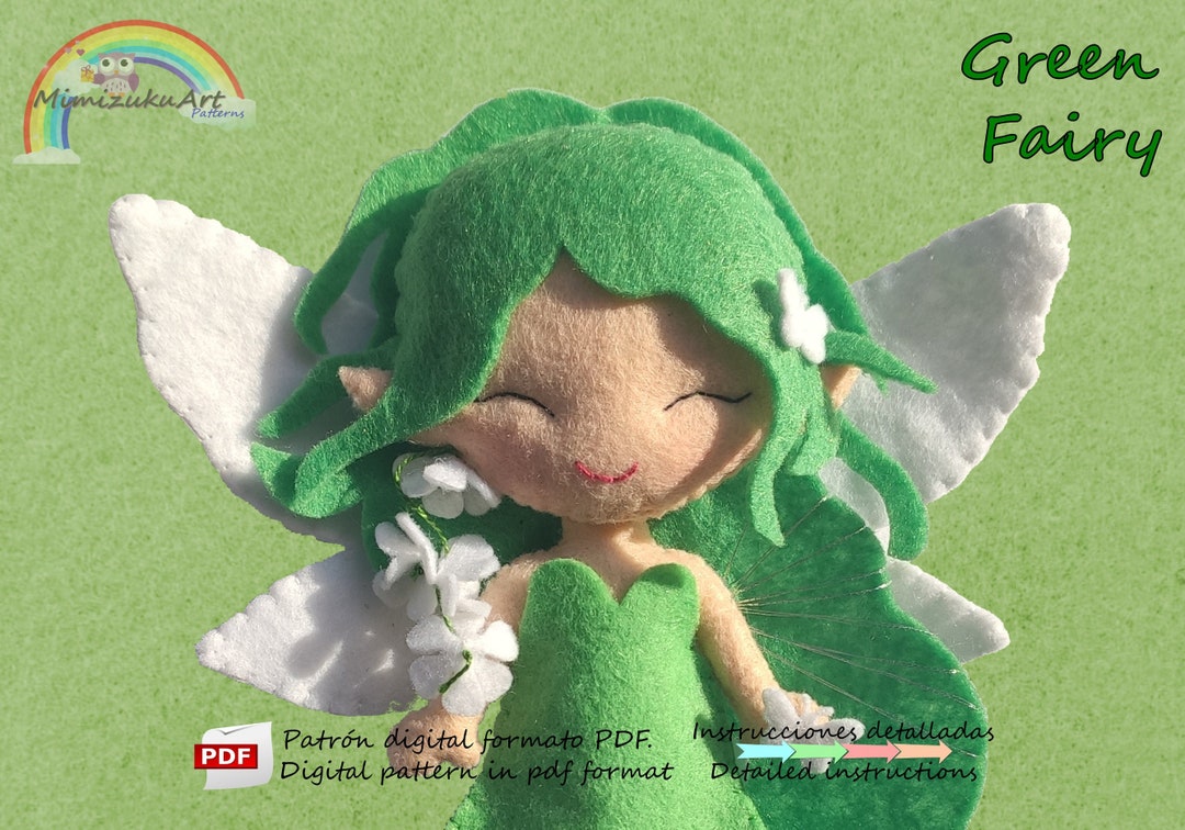 Felt fairy pattern, Green fairy pattern, Felt doll pattern, sewing ...