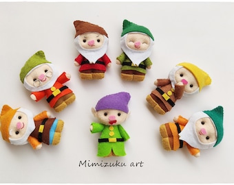 Seven dwarfs felt, the seven dwarfs doll, disney dwarfs, Snow White dwarfs, original Christmas gift, baby room decor, cute stocking stuffer