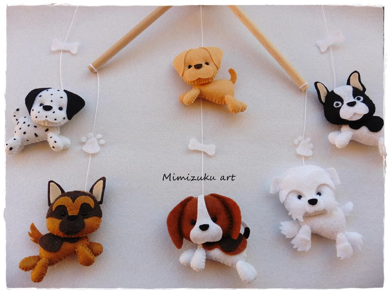 Felt dog Mobile puppies mobile Nursery Felt Mobile Baby Etsy