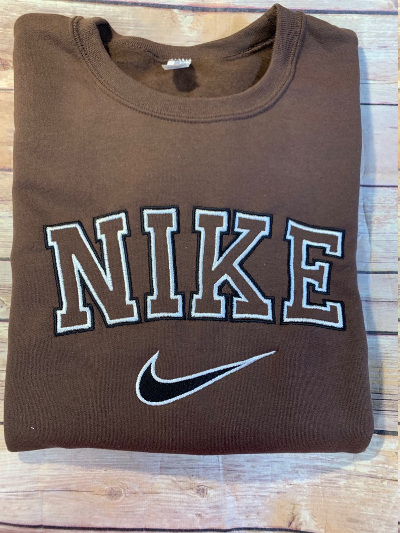 Nike outlined Embroidered Chocolate Unisex crewneck Sweatshirt | Etsy