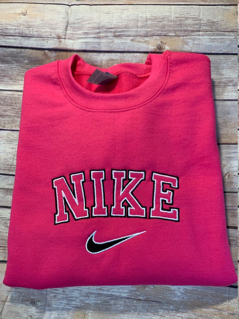 Nike outlined Embroidered Hot Pink Unisex crewneck Sweatshirt | Etsy