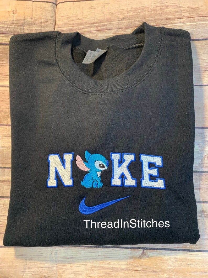 Nike Stitch Embroidered Black Unisex crewneck Sweatshirt | Etsy