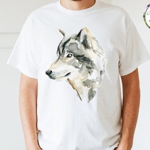 Lobo gris Lobo camiseta Lobo retrato perfil lobo acuarela pintura camisa vida silvestre camisa animal salvaje camiseta Zen dibujo lobo camisa EE.UU.