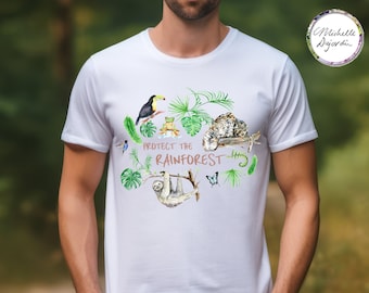 Protect the Rainforest T-Shirt: Watercolor Jungle Animals