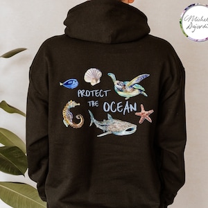 Beach Hoodie Ocean conservation Turtle Sea animals Sweatshirt Save the Oceans Surf clothing ocean sea life protection marine hooded shirt