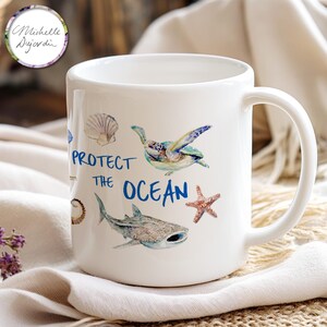 Nature Protection mug save the oceans ceramic mug coffee cup for nature lovers sea animals beach life mug whale shark sea horse gift cup