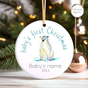 Babys erster Weihnachtsbaum Ornament Personalisierter Schmuck für Baby Eisbären Nursery Weihnachtsgeschenk Babys Name Weihnachtsbaum Ornament Baby Tier