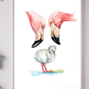 Baby Flamingo Art Flamingo Watercolor Painting Art Print | Etsy