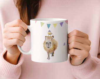Capybara Birthday Mug, Funny Animal with Bird