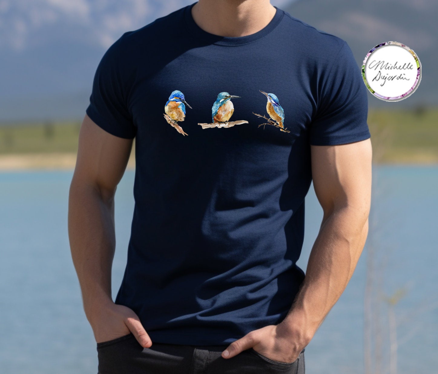 Kingfisher Birds T Shirt Bright Blue Orange Bird Shirt for