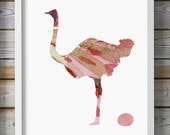 Ostrich art Watercolor painting - Giclee Print - red pink Art  Wall Decor - Nursery Decor - Animal Painting - ostrich illustration modern