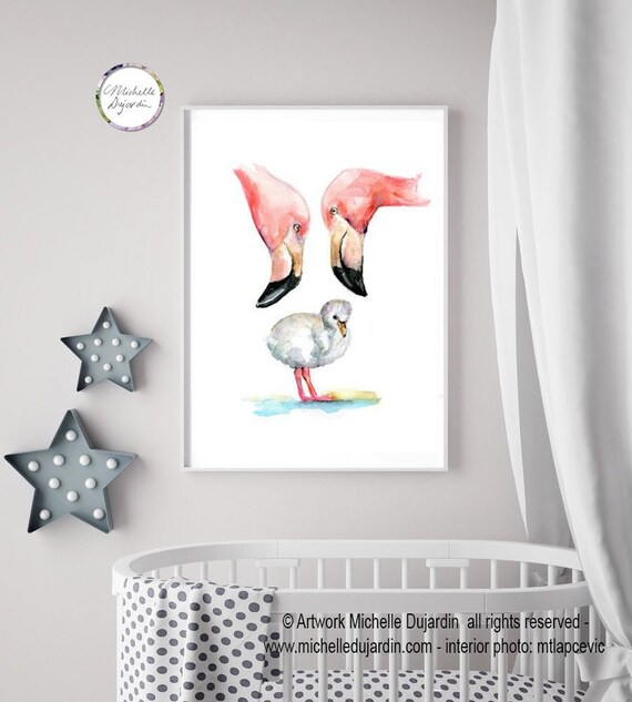 Baby Flamingo Art Flamingo Watercolor Painting Art Print | Etsy