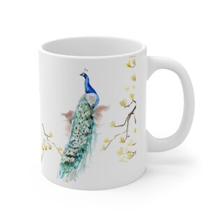 Tazza In Ceramica Con Pavone 311 Ml – Idea Regalo Compleanno, Lavabile In Microonde