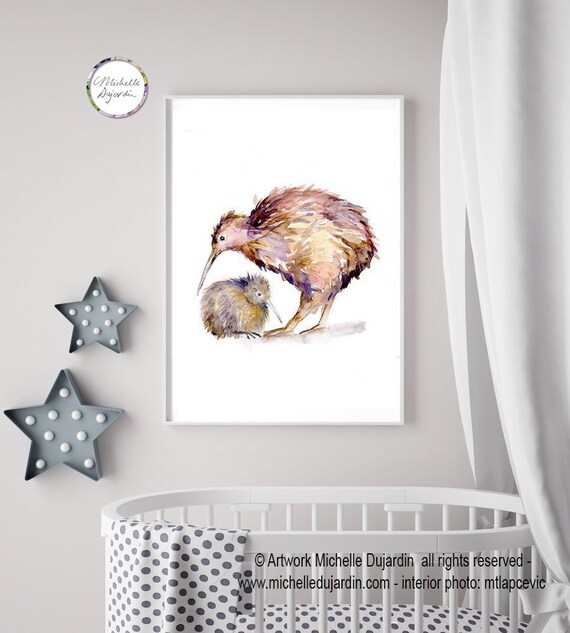 Kiwi Oiseau Kiwi Peinture Aquarelle Print Bébé Animaux Illustration Enfants Salle Art Kiwi Kiwi Peinture Maternelle Et Infantile Impression